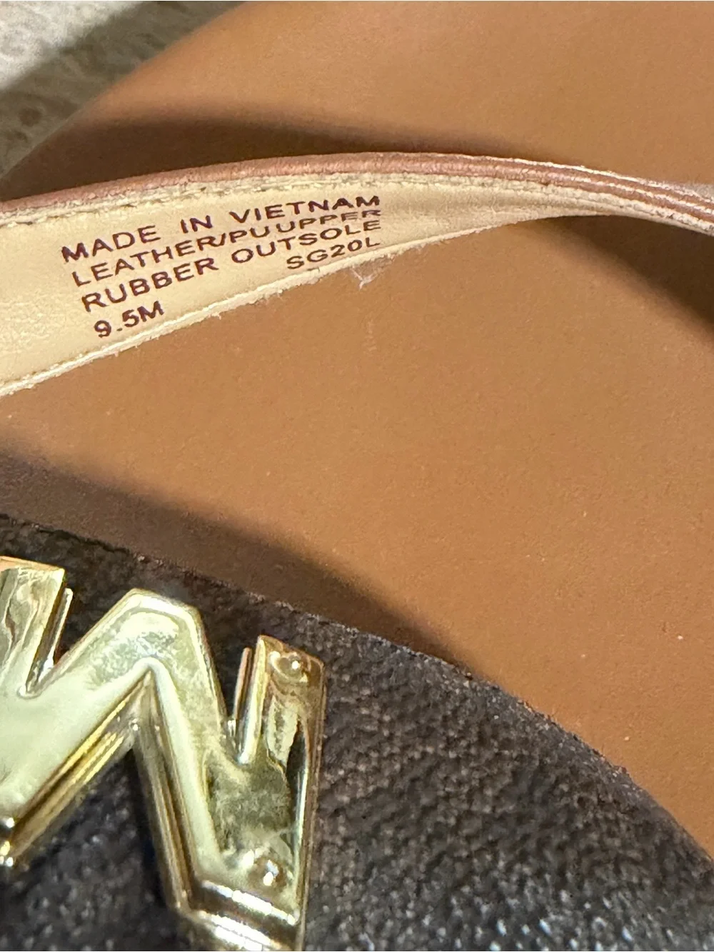 Michael Kors Tan & Brown Leather Logo Espadrille Wedge Sandals with Gold Accents
